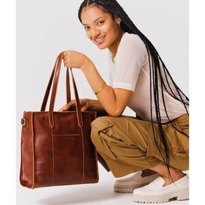 Portland Leather Goods Brown Large Lola Zipper Tote Bag